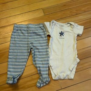 Blue Bodysuit with Navy Star & Blue-Striped Footed Pants Baby Set